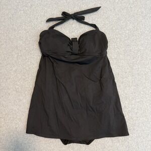 Talbots Black Swim Dress One Piece Swimsuit Size 14 Tummy Control Plunge Back